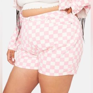 NWT 3X Dolls Kill Pink and White High Rise Checkered Baggy Shorts